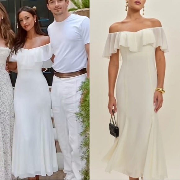 Reformation Dresses & Skirts - NWT Reformation Charee Ruffle Off Shoulder Short Sleeve Cape Midi Maxi Dress
